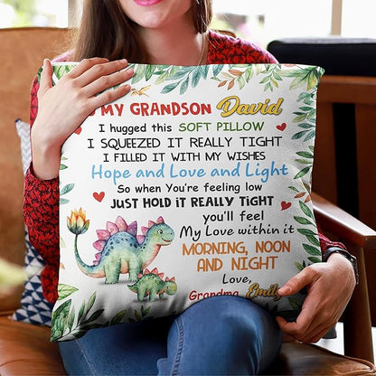 Hyturtle Personalized Grandson Pillow (Insert Included) Gifts from Grandma - Birthday Graduation for Grandson - Dinosaur Custom Name Sofa Couch Cushion Home Decor Pillow