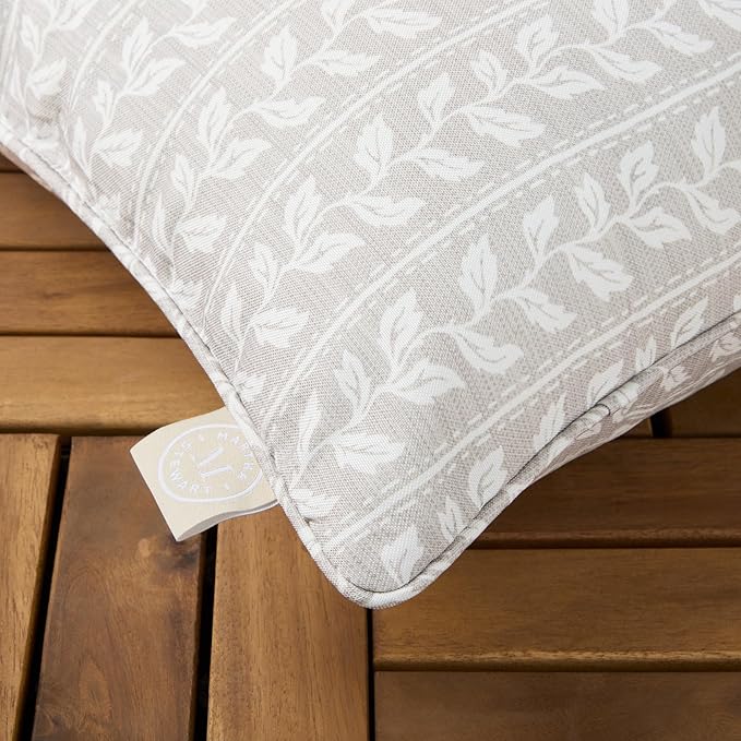 Martha Stewart Vineyard Vines Indoor Outdoor Decorative Pillow 2-Pack Set, UV Fade Resistant, Water Repellent, Printed Garden Design, Warm Grey, 18"x18"