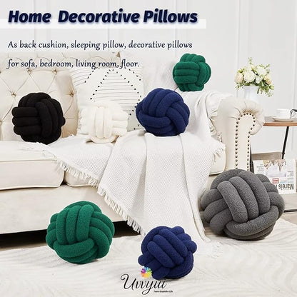 Uvvyui Knot Pillow Ball, Soft Home Decorative Pillows, Round Throw Pillow, Handmade Knotted Plush Pillow, Round Boucle Pillow Cushion (8.6 Inches Navy)