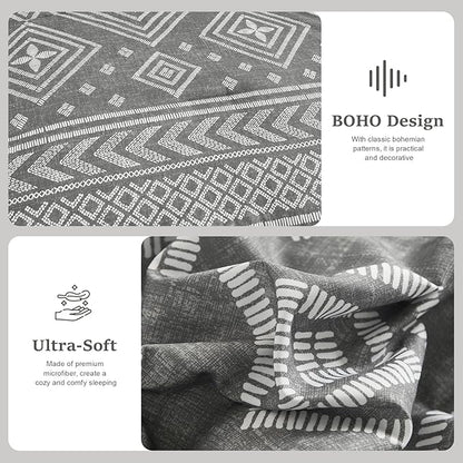 Yiran Boho Aztec Comforter Set King Size, Grey Comforter Bedding Set, 7 Piece Bed in a Bag, Soft Microfiber Bohemian Striped Complete Bedding Set with Sheets for All Season