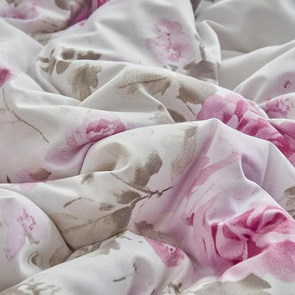 Flower Comforter Set Queen Size 90 * 90in - White Pink Floral Style -3 Pieces Shabby Chic Farmhouse Bedding Set with Ruffled Fringe Rustic Lightweight Botantical Ruffle Comforter with Shams