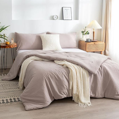 Ultra-Soft Cozy King Bedding Comforters Sets Bed, Solid Lightweight All Seasons Warm Fluffy Washed Cotton Microfiber,1 Bed Down Alternative Conforter & 2 PillowSham (King/California King Beige Brown)