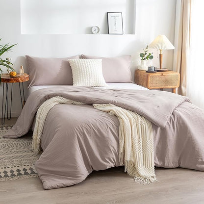 COTTEBED Ultra-Soft Queen Bedding Comforter Sets Bed, All Seasons Use Light Weight with Warm Fluffy Washable Cotton Microfiber,1 Bed Down Alternative Comforter & 2 Pillow Sham (Queen/Full Beige Brown)
