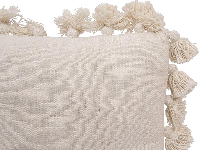Creative Co-Op Woven Cotton Slub Pillow with Tassels, Cream