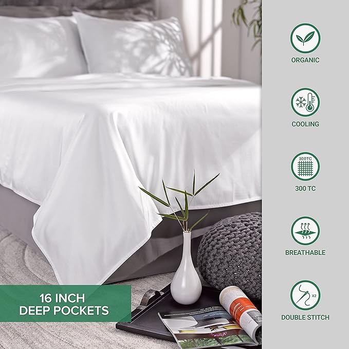 Pure Bamboo Full Sheets, Genuine 100% Organic Viscose Derived from Bamboo Bed Sheet Set, Luxuriously Soft & Cooling, Double Stitching, 2 Year Quality Promise (Full, Jacquard Stone)