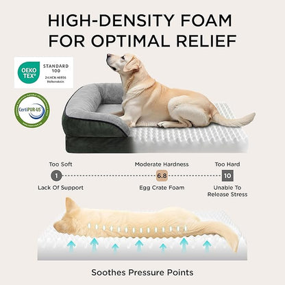 Bedsure Orthopedic Dog Beds Large Sized Dog - Washable Large Dog Cat Bed Waterproof, Comfort Dogs Couch Sofa with Washable Removable Cover, Pet Bed with Nonskid Bottom, Boreal Canopy Green, 35"