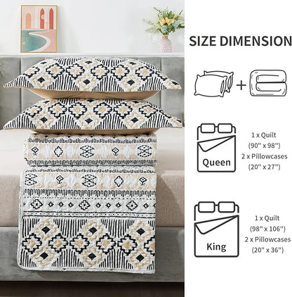 BEDIFANY Boho Quilt King Size Set, Lightweight Bedspread King Size Stripe Boho King Quilt, Quilt Bedding Set for Bed Decoration, All-Season Coverlet Set, 3 Pieces
