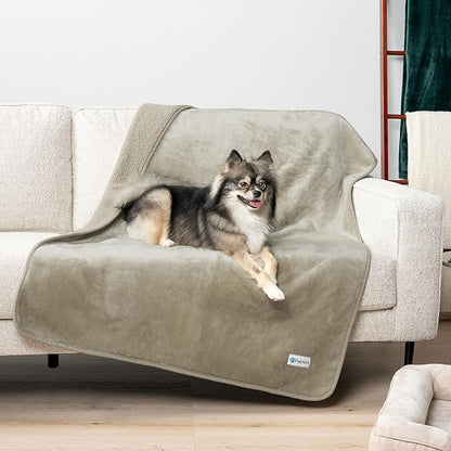 PetAmi Waterproof Dog & Cat Blanket, Pee Proof for Couch, Reversible, Soft Fleece, Washable, 40x60 Taupe