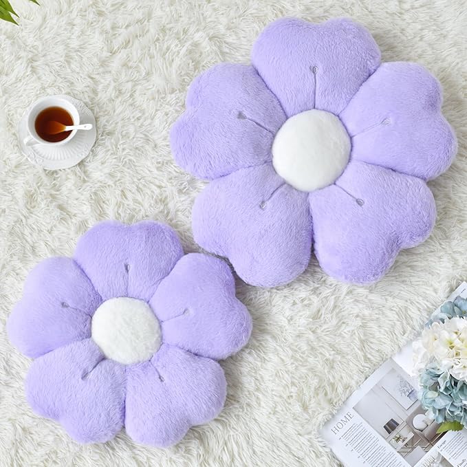 Flower Pillow, Flower Shaped Pillow Decorative Throw Pillows for Bed Couch, Cute Daisy Pillow Dorm Decor Floor Seating Cushion (Light Purple, 15 Inches)
