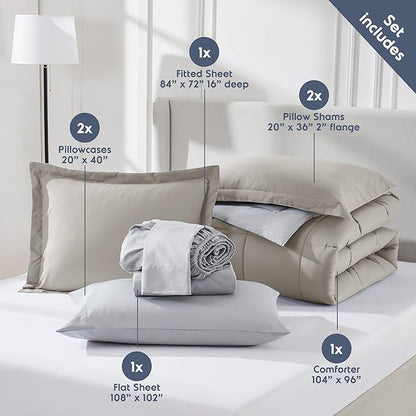 Nestl 7 Piece California King Comforter Set – Linen Reversible Bed in a Bag – Complete Cal King Size Bedding Set with Sheets, Pillowcases and Shams