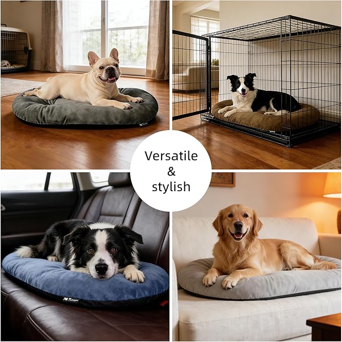 Dog Bed for Small Dogs & Cats 23”x17”, Non-Slip Washable Faux Silver Fox Fur Crate Pad, Durable Oval Pet Mat,Dark Grey