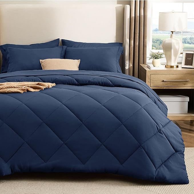 Bedsure 5 Pieces Twin Comforter Set Premium Series, Hotel Luxury Soft Bed in a Bag, Goose Down Alternative, Safe for Sensitive Skin Bedding Comforter All Season Medium Warmth, Navy Blue Twin Size