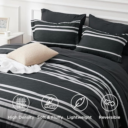 Bedsure Twin XL Comforter Set 5 Pieces, Black Striped Bedding Set for All Seasons, Reversible, Cationic Dyeing Bed in a Bag with Comforter, Sheets, Pillowcase & Sham