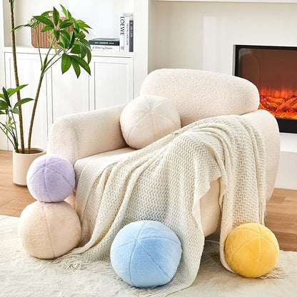Uvvyui Light Blue Ball Pillow, 8" Cute Mini Round Throw Pillow Faux Rabbit Fur Room Decorative Throw Pillow, Ball Shaped Pillow Plush Cushion for Couch, Sofa, Bedroom