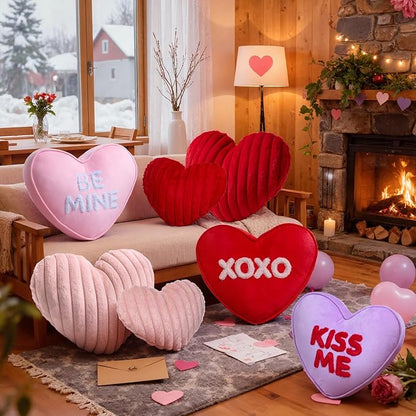 Lanpn Valentines Day Heart Pillows 2Pcs, Love Heart Shaped Pillow Soft Faux Fur Throw Pillow Plush Heart Decorative Cushion for Couch Bed Sofa Valentine Day Decor (Pink, 16.5x12in/14x10.5in)