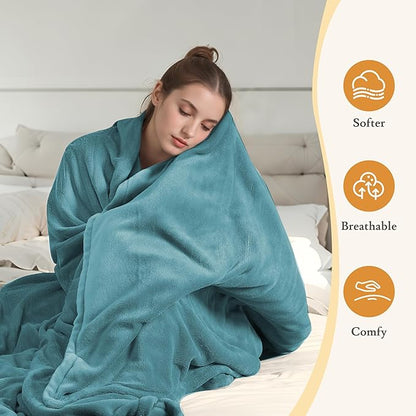 Electric Heated Blanket 50"x60" Throw Size Coral Fleece - 4 Heat Settings & 3H Auto Shut Off, Fast Heating, Machine Washable for Bed, Couch, Office - Teal