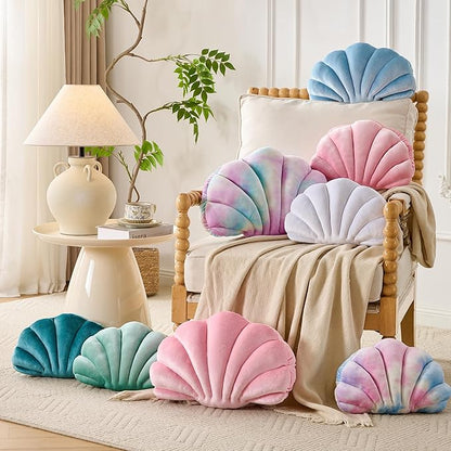 Seashell Decorative Pillow Shell Shaped Throw Pillow 3D Insert Beach Pillow Soft Velvet Pillow Sea Ocean Decoration Couch Bed Pillow Cushions(Champagne,18 X 13 inch)