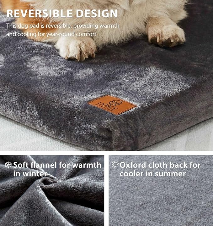 Dog Crate Pad - Dog Bed Large Sized Dogs with Removable Washable Cover and Waterproof Lining - Memory Foam Pet Bed for Crate - Reversible Kennel Mat (Cool & Warm), 36-inch, Grey