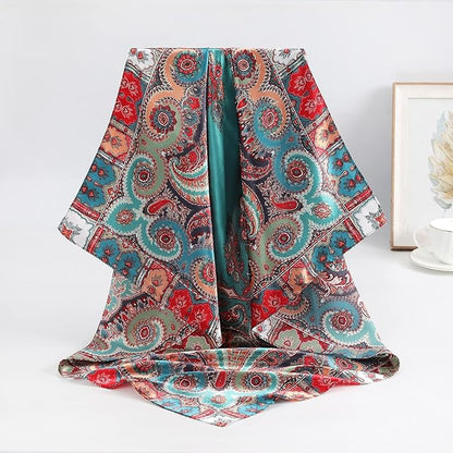 AWAYTR 35” Satin Large Square Head Scarves - 4PCS Silk Like Neck Scarf Hair Sleeping Wraps Satin Silk Scarfs for Women