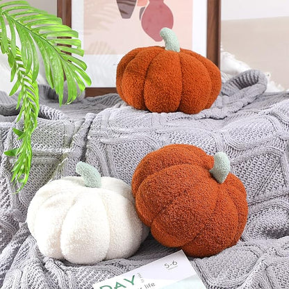 Queekay 2 Pcs Pumpkin Pillow Plush 11 x 9.5 Inch Thanksgiving Stuffed Pumpkin Decor for Fall Home Bedroom Throw Pillow Cushion Gifts for Holiday Operation Christmas Halloween Car Sofa(Brown)