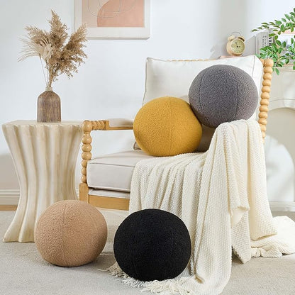11.8 inch Ball Pillow Round Decorative Pillow Grey Sphere Shaped Throw Pillows Soft Nordic Style Boucle Pillows Cushion for Bed Couch Living Sofa Room Decor