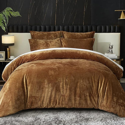 Ivellow Crushed Velvet Comforter Set King Lightweight Comforter 5pcs Ultra Soft Breathable Bedding Set Luxury Cozy Flannel Comforter King Size (1 Comforter,2 Pillow Shams, 2 Euro Shams)