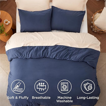 Bedsure Oversized King Comforter Set, Navy Soft Prewashed Bedding for All Seasons, 3 Pieces GentleSoft™ Bed Set, 1 Lightweight Comforter (120"x98") and 2 Pillowcases (20"x36")
