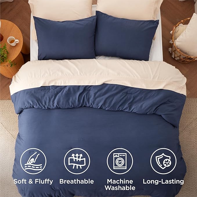 Bedsure Super King Plus Comforter Set, Navy Soft Prewashed Bedding for All Seasons, 3 Pieces GentleSoft™ Bed Set, 1 Lightweight Comforter (128"x120") and 2 Pillowcases (20"x36")