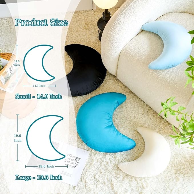 Teal Moon Pillow, 19.6" Cute Soft Velvet Half Moon Shape Plush Decorative Throw Pillows Cushions Room Decor for Couch Bedroom Living Room