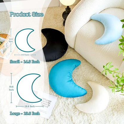 Teal Moon Pillow, 19.6" Cute Soft Velvet Half Moon Shape Plush Decorative Throw Pillows Cushions Room Decor for Couch Bedroom Living Room