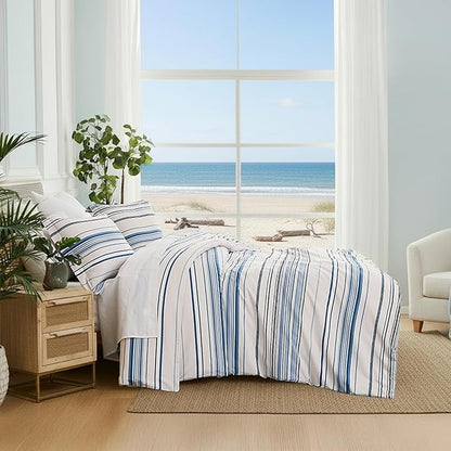 Southshore Fine Living, Inc. Twin XL Comforter Set, Down Alternative Blue and White Comforter with Matching Pillow Sham, Soft Coastal Bedspread for Twin/XL Mattress, Coastal Stripes Blue