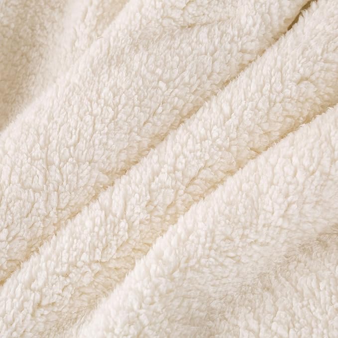 Warm Ultra-Soft Sherpa Queen Down Comforter with Pillow Case - Beige and White Luxurious Reversible, Full/Queen Size Fleece Bedding Set Fluffy Surface for Cozy Autumn Winter