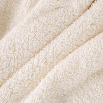 Warm Ultra-Soft Sherpa Queen Down Comforter with Pillow Case - Beige and White Luxurious Reversible, Full/Queen Size Fleece Bedding Set Fluffy Surface for Cozy Autumn Winter