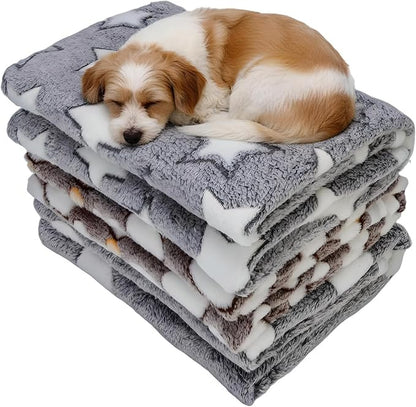 Three Piece Pet Blanket Set for Dogs Cats Soft Comfy Puppy and Kittens Bed Blanket Fluffy Fleece Pets Throw with Cute Patterns (Medium 30x20.5 inch, Gray)