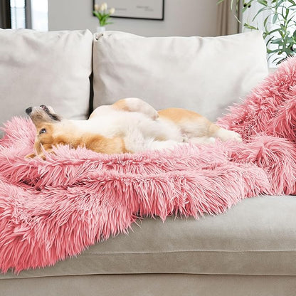 JONIYEAR Extra Large Decorative Fluffy Faux Fur Blanket Queen Size 80" x 90", Soft Luxury Lightweight Furry Blankets, Solid Cozy Shaggy Plush Thick Warm Fuzzy Blankets for Winter Bed Couch, Pink