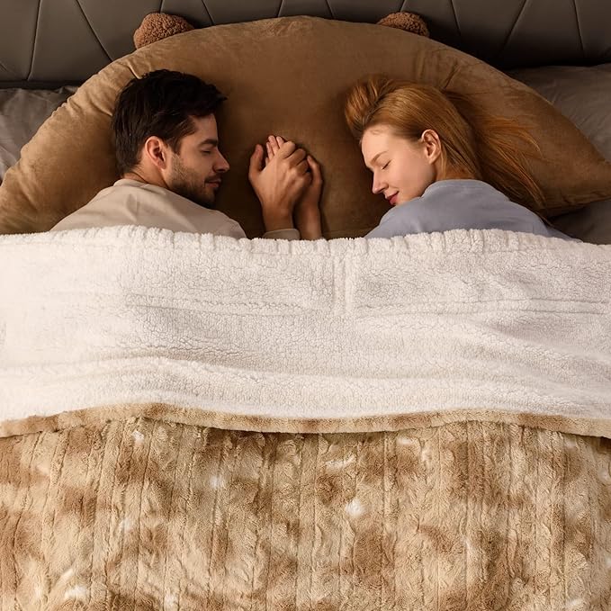 Bearhug Electric Blanket Queen Size 84" x 90", Dual Controller Heated Blanket, Faux Fur & Sherpa, 10-Heat Levels & 1-12H Auto Off, Over-Heat Protect, ETL, Machine Washable