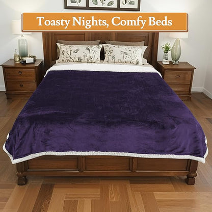Electric Heated Blanket 50"x60" Throw Size Flannel & Sherpa - 4 Heat Settings & 3H Auto Shut Off, Fast Heating, Machine Washable for Bed, Couch, Office - Purple