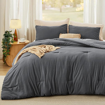 Bedsure California King Comforter Set, Dark Gray Soft Prewashed Bedding for All Seasons, 3 Pieces GentleSoft™ Bed Set, 1 Lightweight Comforter (104"x96") and 2 Pillowcases (20"x36")