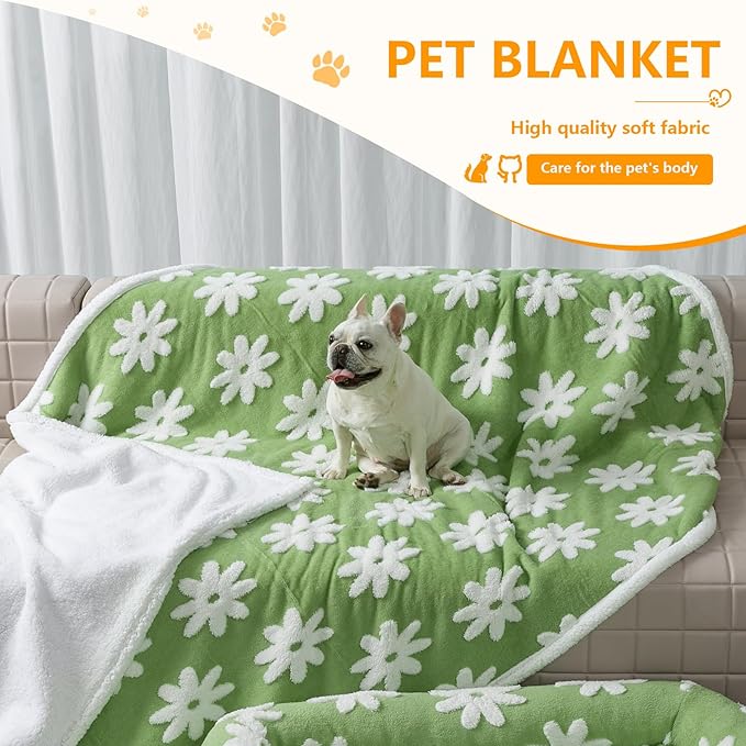 Waterproof Pet Blanket,Dog Bed Covers Couch Sofa Stylish Jacquard Pets Throw Blankets for Puppy Cats Washable Reversible Furniture Protection Covers (Green Flower,L)