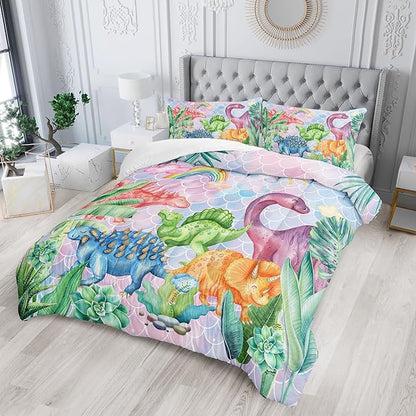 Dinosaur Comforter Set for Kids Teens and Adults Twin Size，Dinosaur Printed Quilt Set for Bedroom Soft Microfiber All Season Print Quilt Set with 1 Comforter and 2 Pillow Case