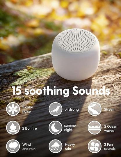 Babelio White Noise Sound Machine for Adults Kids Baby, Mini, 15 Non-looping Sounds, Timer, Memory Function, Easy to Pocket and Travel White