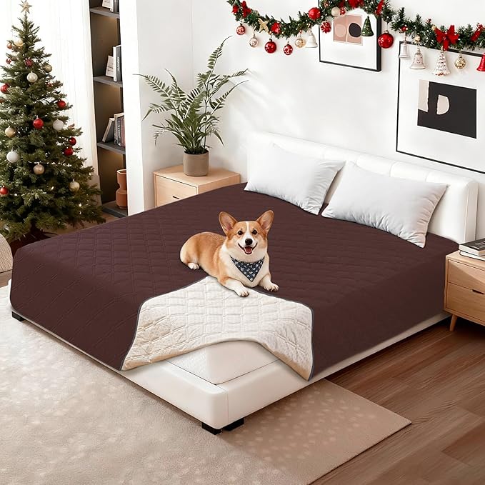 Waterproof Dog Bed Cover, Non-Slip Dog Blanket for Couch, Couch Covers for Dogs Washable, Pet Blanket for Furniture, Pet Bed Mat for Sofa, Car, Pet Supplies (68x82 Inch, Coffee)