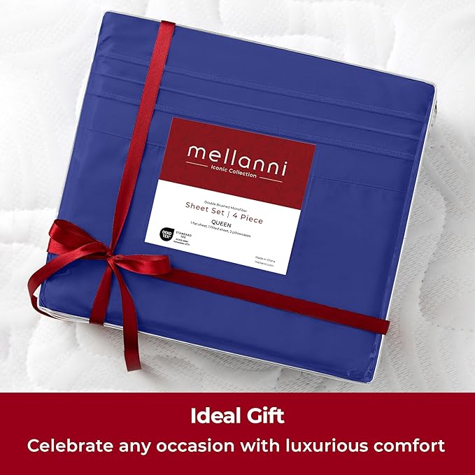 Mellanni Split King Sheets Set - 5 PC Iconic Collection Bedding - Hotel Luxury, Extra Soft, Cooling Bed Sheets - Wrinkle, Fade, Stain Resistant (Split King, Royal Blue)