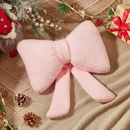 Stuffed Bow Christmas Decorations Soft Furry Bow Throw Pillows Cute Bowknot Plush Pillow Home Decor