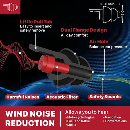 Motorcycle Ear Plugs 2Pairs, Wind Noise Reduction Audible Filter Moto Hearing Protection, 100X Reusable Comfy Earplugs for Riding, Motorbike, Motorsports, Touring, Racing, Commuting, Shooting