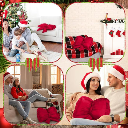 Red Bow Throw Pillow Large Decorative Soft Pillow 18 Inch x 16 Inch Coquette Room Decor Soft Bowknot Decorations for Galentine's Day Valentines Cushion Bed Sofa Couch Home Decorations
