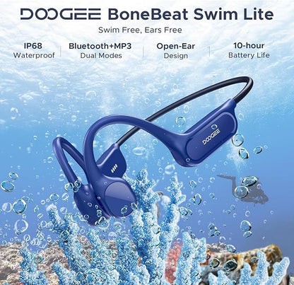 DOOGEE Bone Conduction Headphones IP68 Waterproof Swimming Headphones,10H Battery Life Sports Running Wireless Bluetooth 5.4 Open Earphones 32GB MP3 Dual Modes for Cycling,Underwater Swimming,Fitness