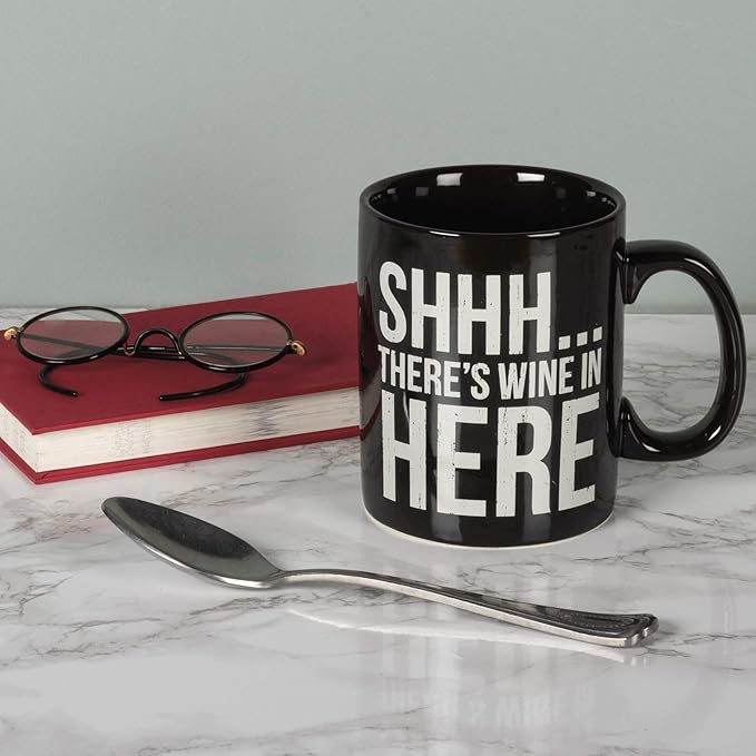 Primitives By Kathy 25378 Stoneware Coffee Mug, 20 oz, There's Wine in Here