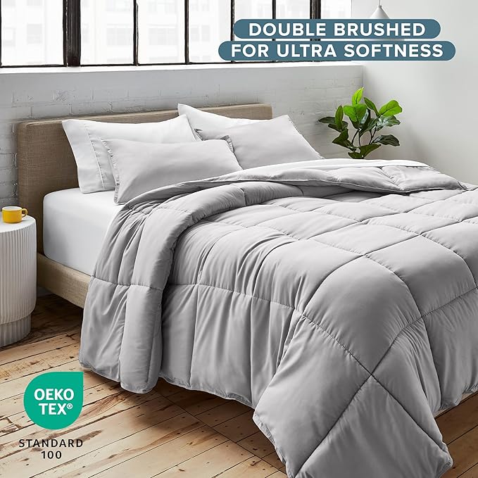Bare Home Comforter Set - Twin/Twin Extra Long Size - Ultra-Soft - Goose Down Alternative - Premium 1800 Series - All Season Warmth (Light Grey)