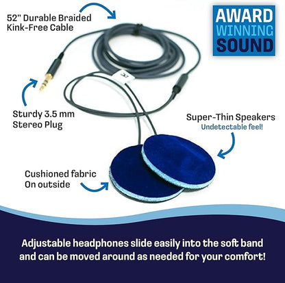 CozyPhones Sleep Headphones - Over Ear Headphones from Ultra Thin Cool Mesh Wired for Side Sleepers, Meditation, Running, Laptop, and Phone - Black with Blue Liner